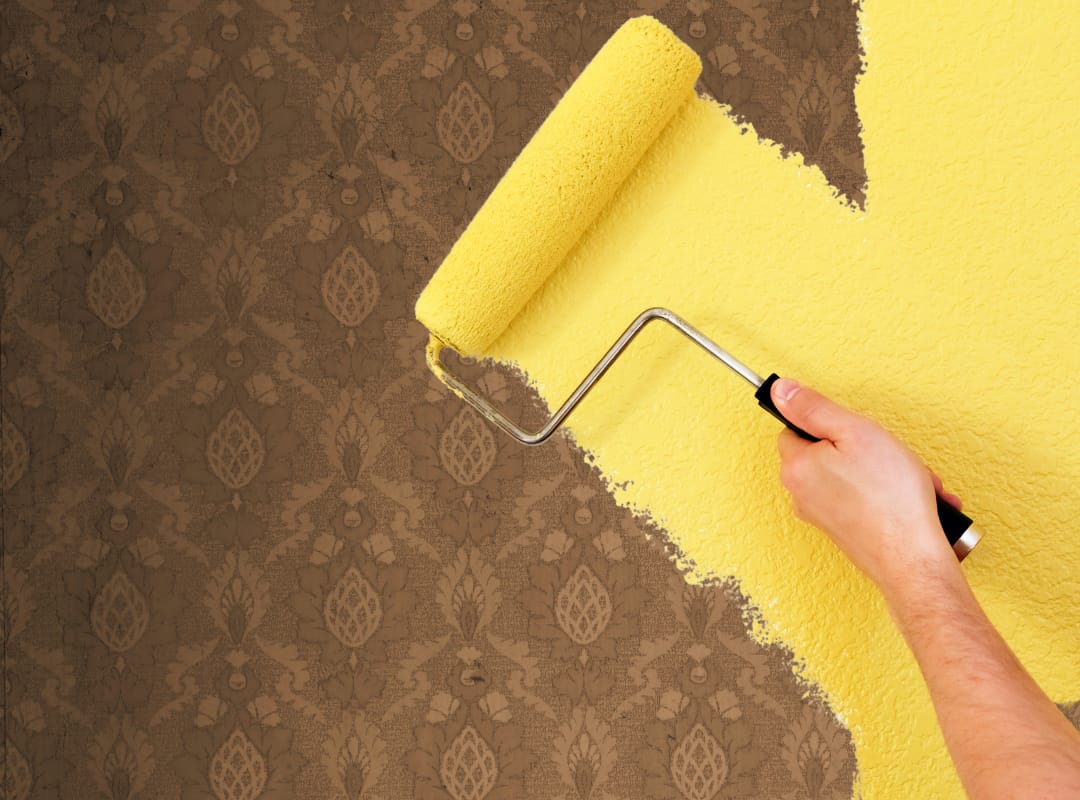 paint over wallpaper -- yellow paint